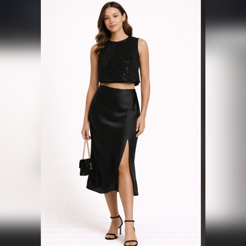 A.L.C. Julian Black Crystal Rhinestone Crop Top
